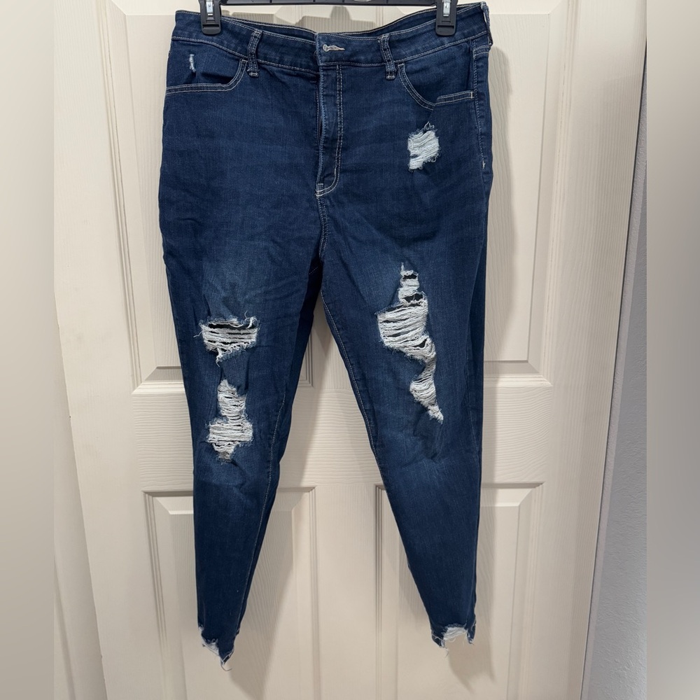 SO Women's Skinny Jeans - Distressed Dark Blue